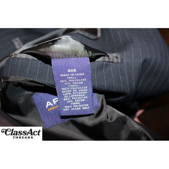 Arrow Blazer Suit Jacket Sport Coat Mens Navy Striped Polyester Blend 2 Btn 40R - Picture 6 of 7